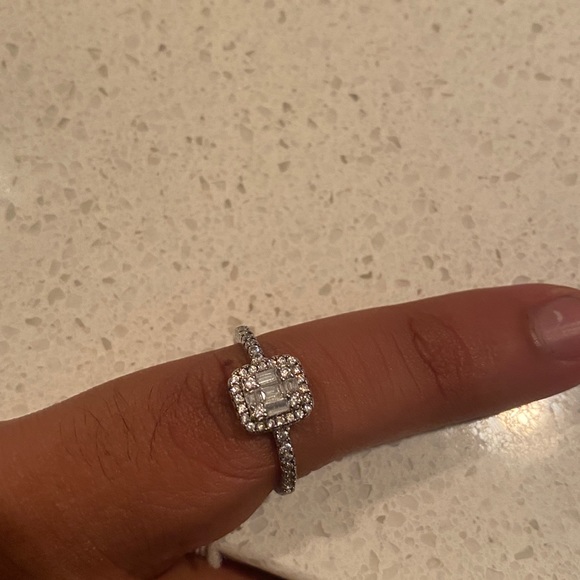 Halo Emerald Cut Engagement Ring with Half Row Pave 2 Sizes Available - Picture 2 of 5